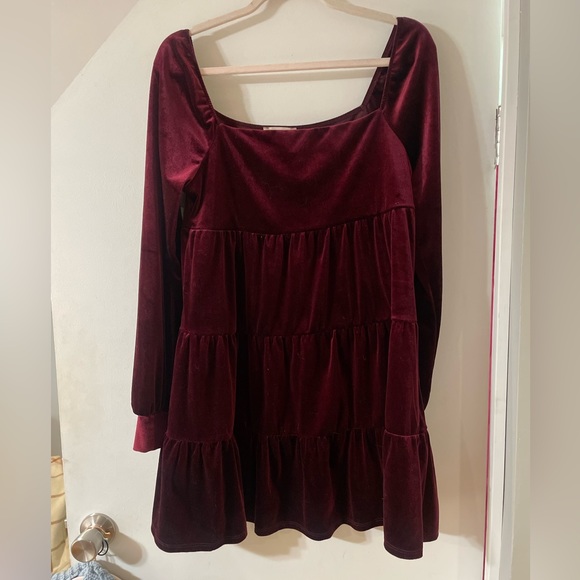 Altar’d State Velvet Maroon Dress Square Neckline - Picture 2 of 5